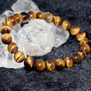 Natural Tiger Eye Stone Round Beads Volcanic Lava Bracelet (1 Pc )